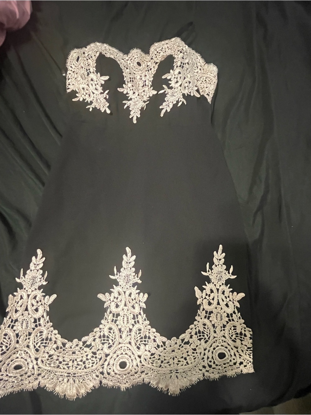 Haute Monde Black Strapless Dress with Ivory Lace Appliqué